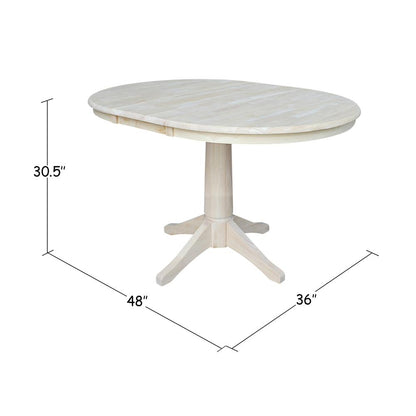 36" Round Top Pedestal Table With 12" Leaf - 28.9"H - Dining Height, Unfinished