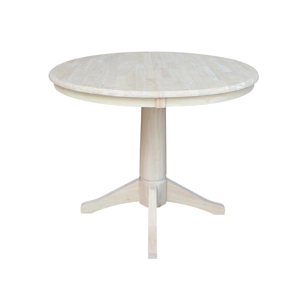 36" Round Top Pedestal Table With 12" Leaf - 28.9"H - Dining Height, Unfinished