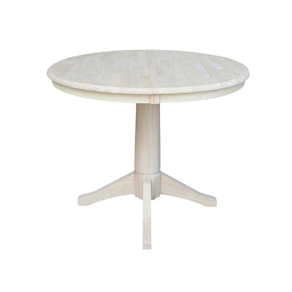 36" Round Top Pedestal Table With 12" Leaf - 28.9"H - Dining Height, Unfinished