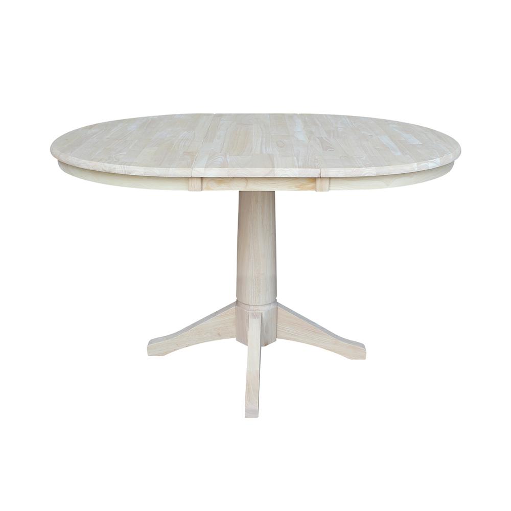 36" Round Top Pedestal Table With 12" Leaf - 28.9"H - Dining Height, Unfinished