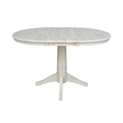 36" Round Top Pedestal Table With 12" Leaf - 28.9"H - Dining Height, Unfinished