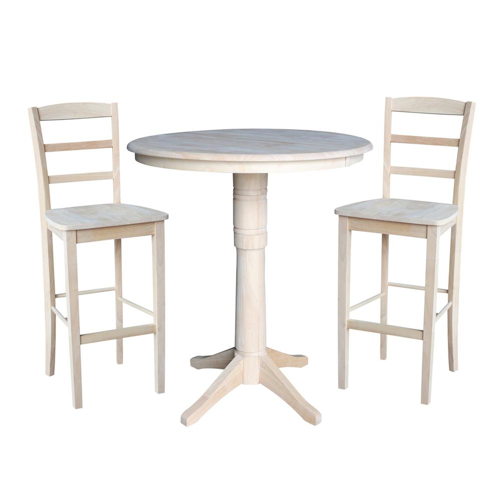 36" Round Top Pedestal Table With 12" Leaf - 28.9"H - Dining Height, Unfinished