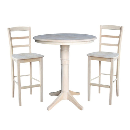 36" Round Top Pedestal Table With 12" Leaf - 28.9"H - Dining Height, Unfinished