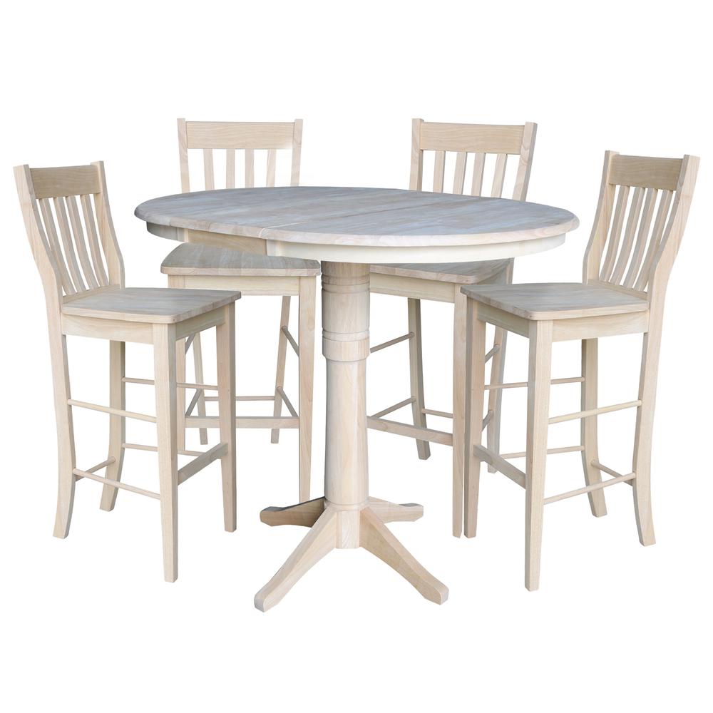 36" Round Top Pedestal Table With 12" Leaf - 28.9"H - Dining Height, Unfinished