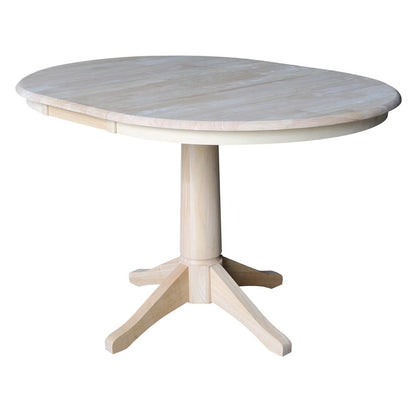 36" Round Top Pedestal Table With 12" Leaf - 28.9"H - Dining Height, Unfinished