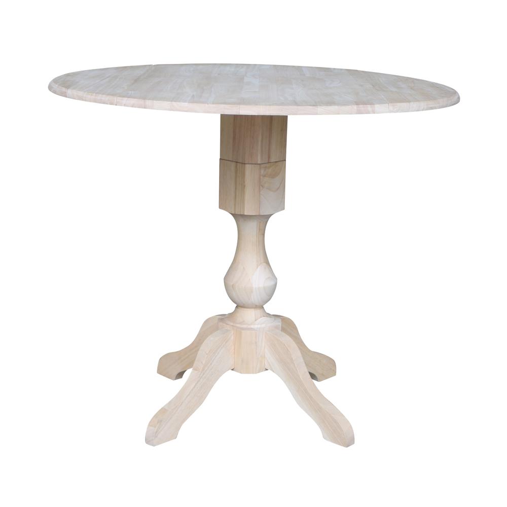 42" Round Pedestal Gathering Height Table with Two Counter Height Stools, Unfinished, Ready to finish