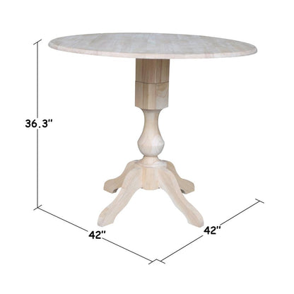 42" Round Pedestal Gathering Height Table with Two Counter Height Stools, Unfinished, Ready to finish