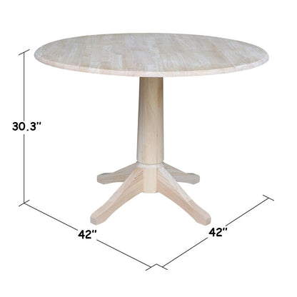 42" Round Top Pedestal Table with Two Chairs, Unfinished, Ready to finish