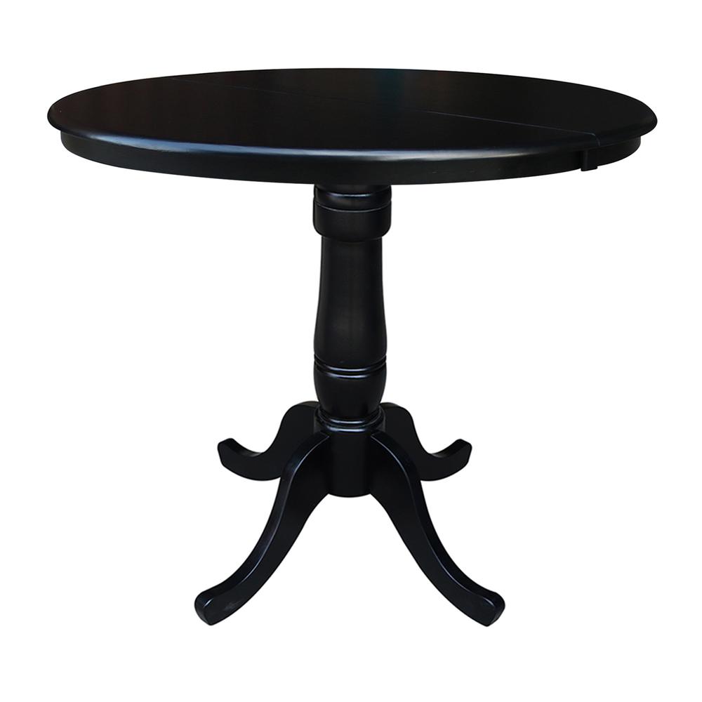36" Round Top Pedestal Table With 12" Leaf - 34.9"H - Dining or Counter Height, Black