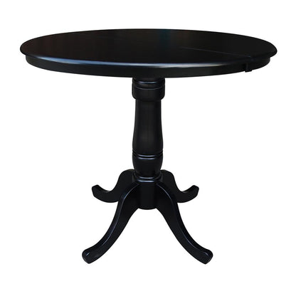 36" Round Top Pedestal Table With 12" Leaf - 34.9"H - Dining or Counter Height, Black