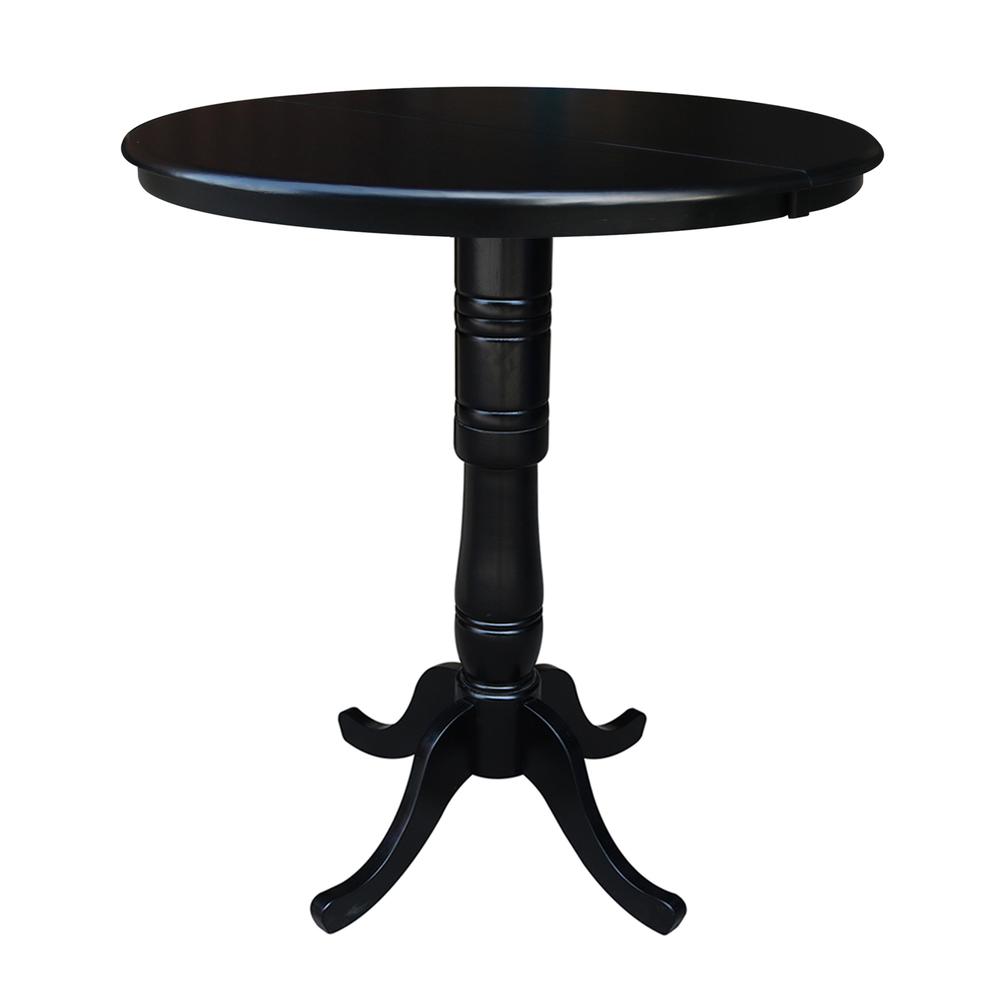 36" Round Top Pedestal Table With 12" Leaf - 34.9"H - Dining or Counter Height, Black