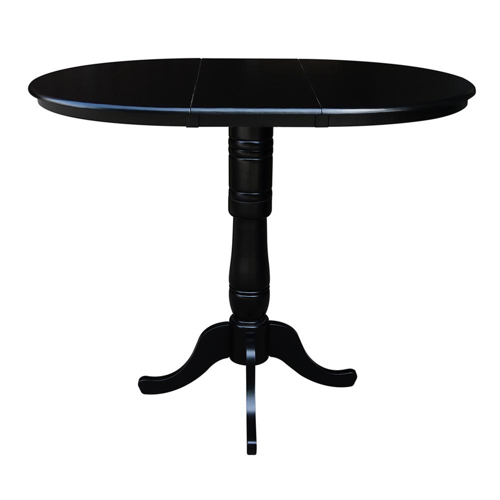 36" Round Top Pedestal Table With 12" Leaf - 34.9"H - Dining or Counter Height, Black