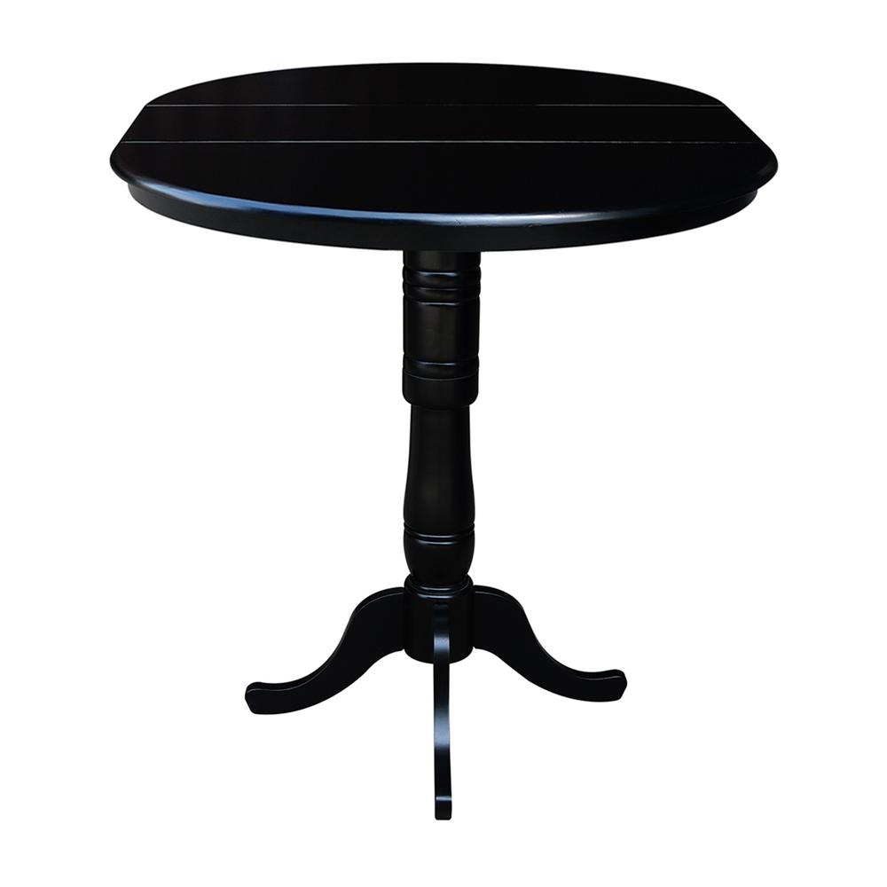 36" Round Top Pedestal Table With 12" Leaf - 34.9"H - Dining or Counter Height, Black