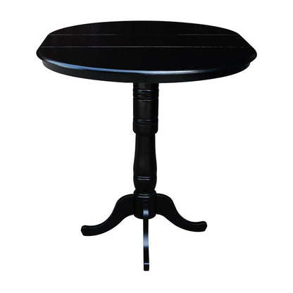 36" Round Top Pedestal Table With 12" Leaf - 34.9"H - Dining or Counter Height, Black