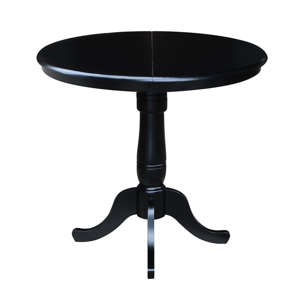 36" Round Top Pedestal Table With 12" Leaf - 34.9"H - Dining or Counter Height, Black
