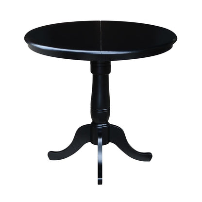 36" Round Top Pedestal Table With 12" Leaf - 34.9"H - Dining or Counter Height, Black
