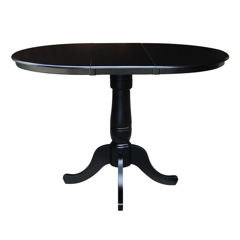 36" Round Top Pedestal Table With 12" Leaf - 34.9"H - Dining or Counter Height, Black
