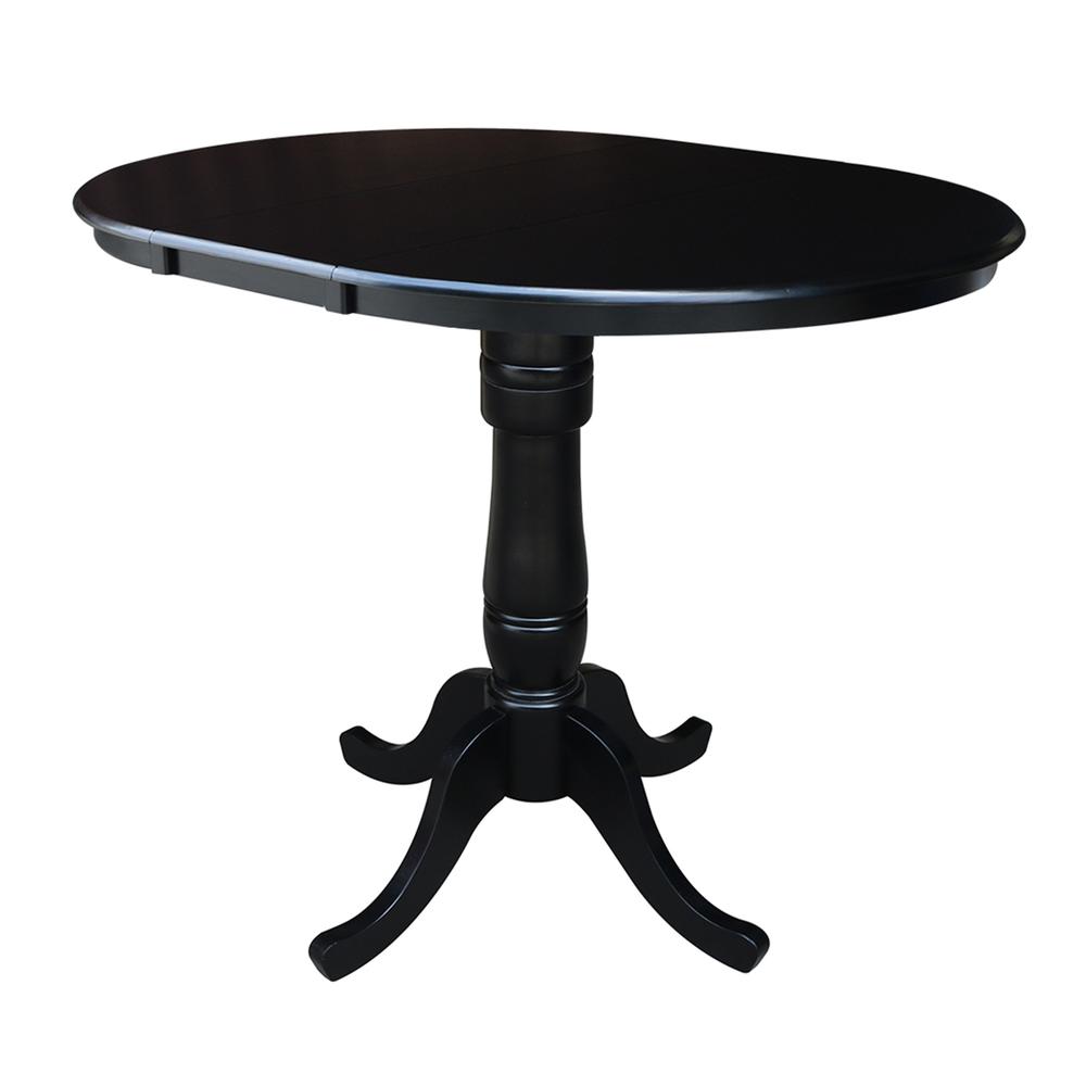 36" Round Top Pedestal Table With 12" Leaf - 34.9"H - Dining or Counter Height, Black