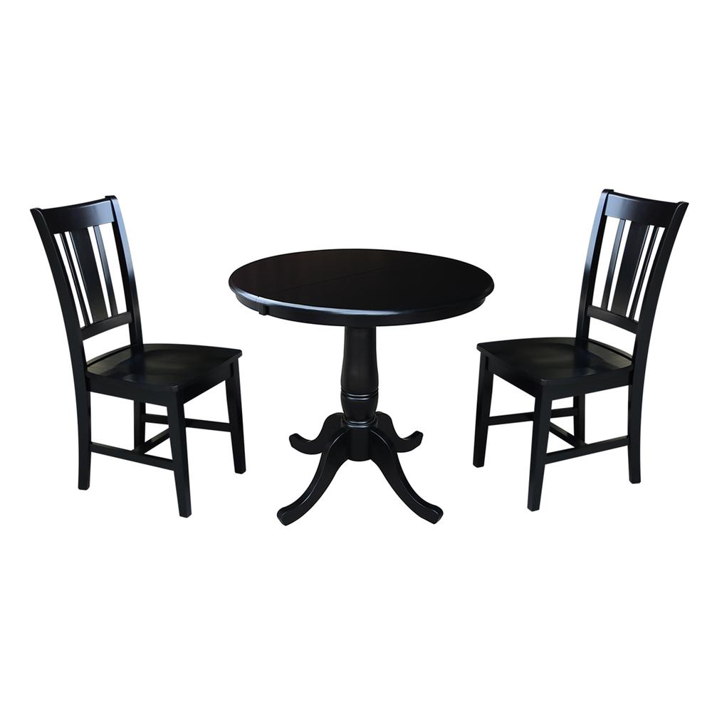 36" Round Extension Dining Table With 2 San Remo Chairs, Black