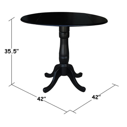 42" Round Dual Drop Leaf Pedestal Table,  35.5"H