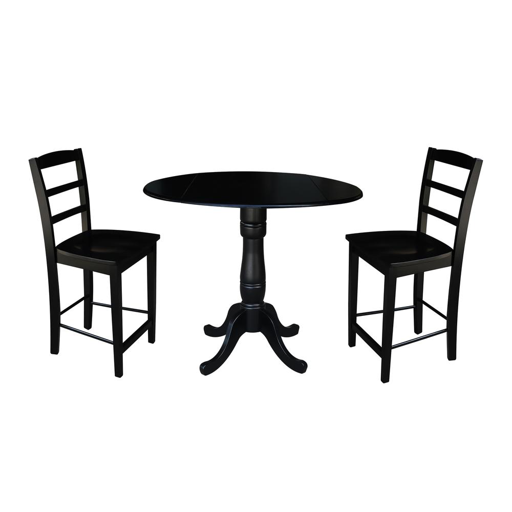 42" Round Pedestal Gathering Height Table with 2 Counter Height Stools