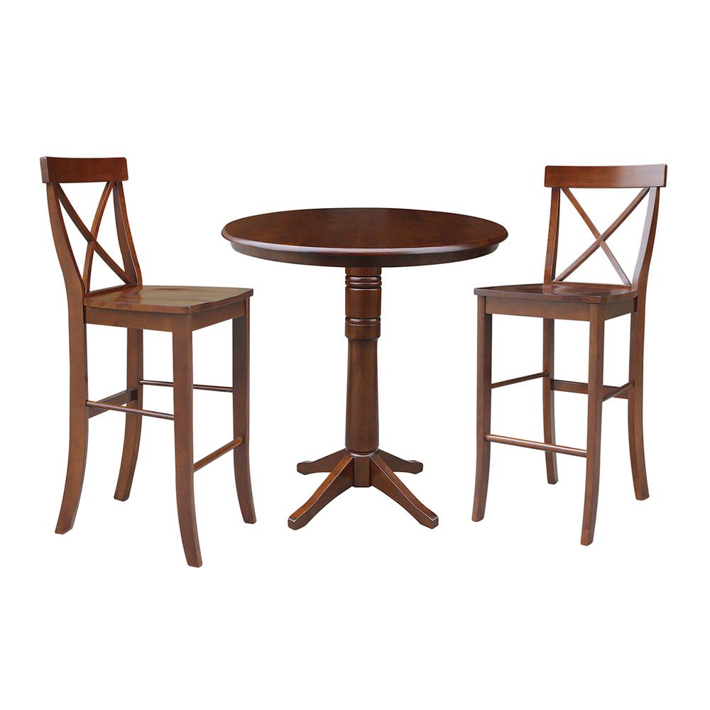 36" Round Pedestals Bar Height Table With 2 Bar Height Stools
