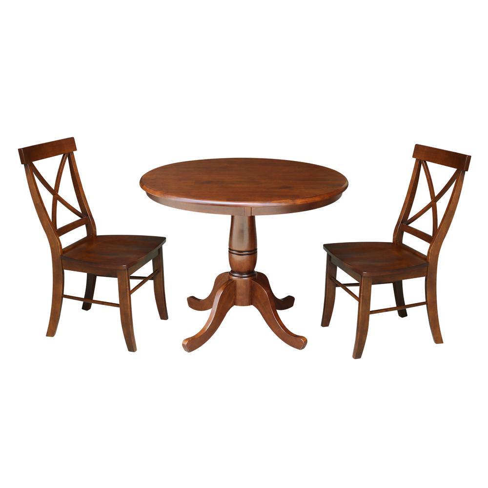 36" Round Top Pedestal Table With 2 Chairs