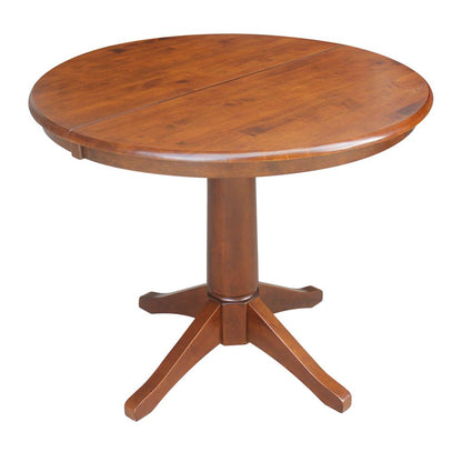 36" Round Top Pedestal Table With 12" Leaf - 28.9"H - Dining Height, Espresso