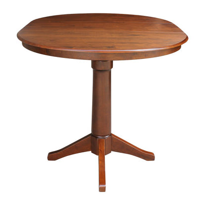 36" Round Top Pedestal Table With 12" Leaf - 28.9"H - Dining Height, Espresso