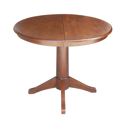 36" Round Top Pedestal Table With 12" Leaf - 28.9"H - Dining Height, Espresso