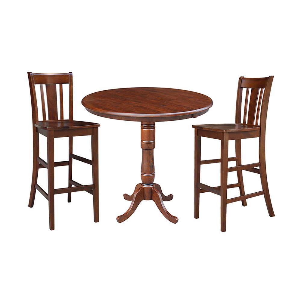 36" Round Top Pedestal Table With 12" Leaf - 34.9"H - Dining or Counter Height, Espresso