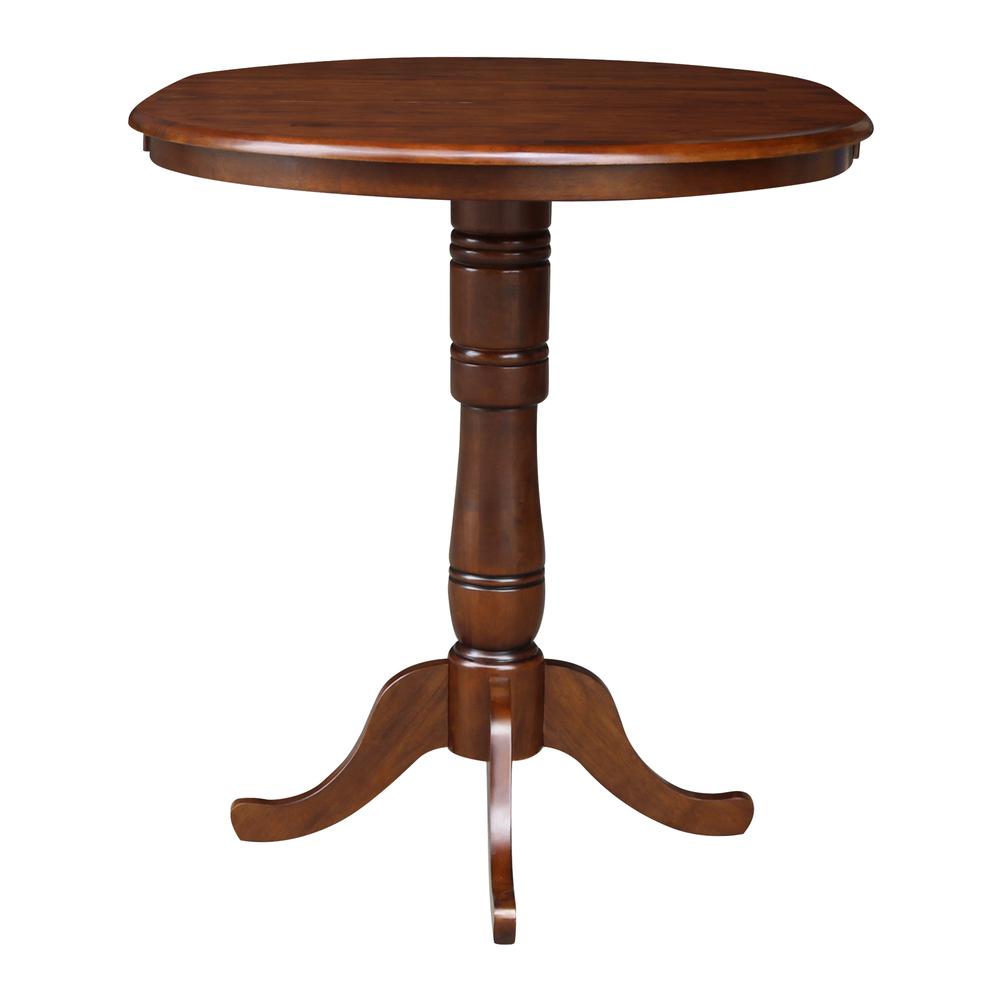 36" Round Top Pedestal Table With 12" Leaf - 34.9"H - Dining or Counter Height, Espresso
