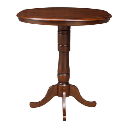36" Round Top Pedestal Table With 12" Leaf - 34.9"H - Dining or Counter Height, Espresso