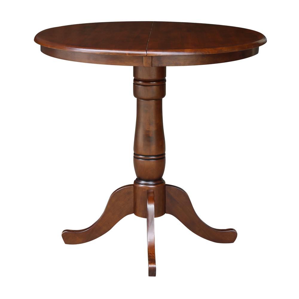 36" Round Top Pedestal Table With 12" Leaf - 34.9"H - Dining or Counter Height, Espresso