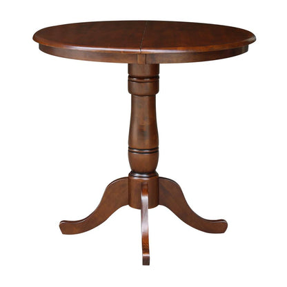 36" Round Top Pedestal Table With 12" Leaf - 34.9"H - Dining or Counter Height, Espresso