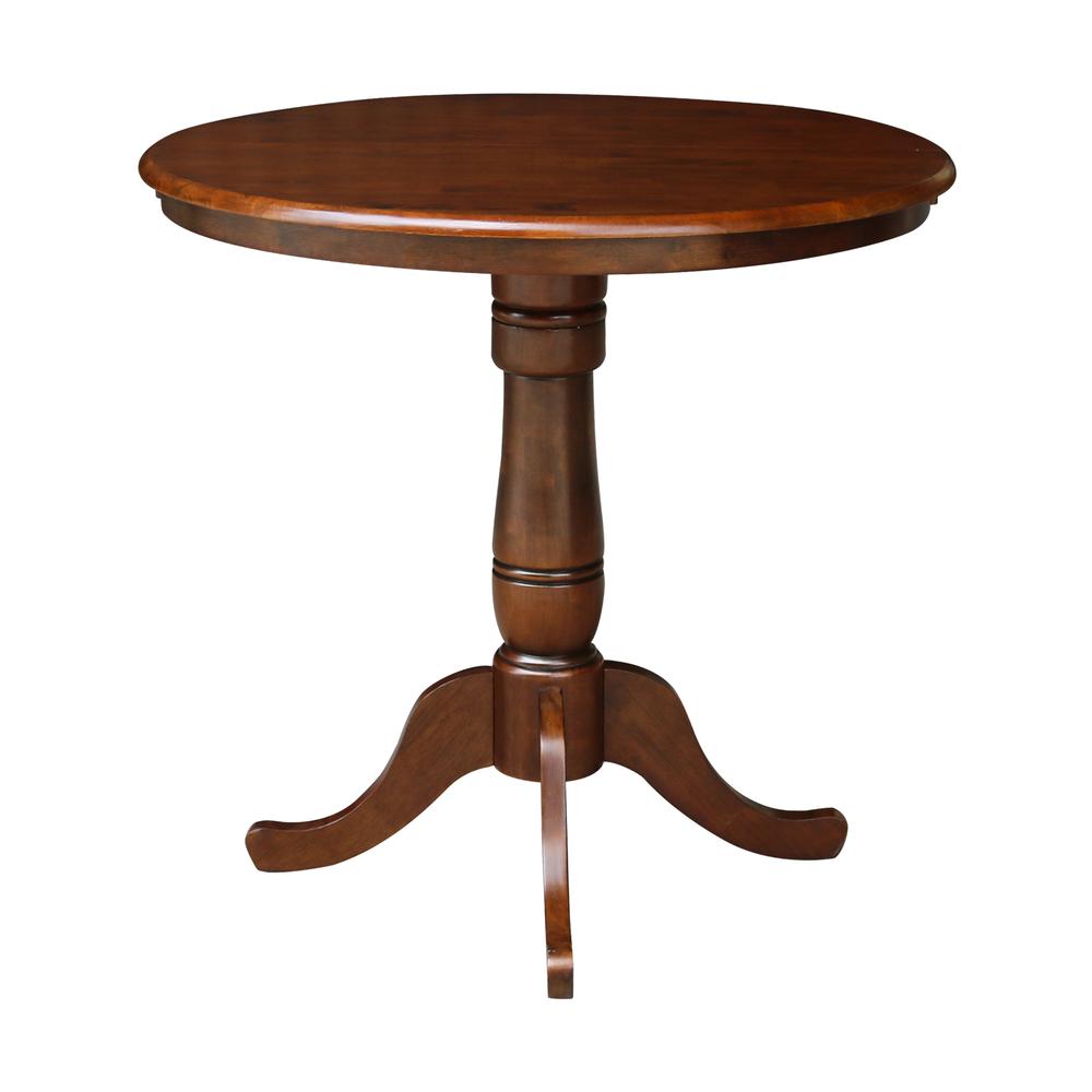 36" Round Top Pedestal Table With 12" Leaf - 34.9"H - Dining or Counter Height, Espresso