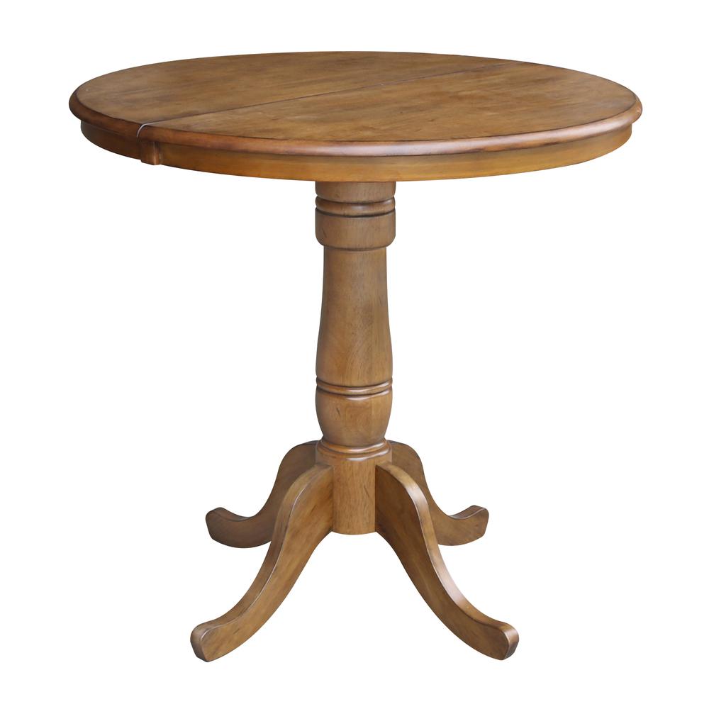 36" Round Top Pedestal Table With 12" Leaf - 34.9"H - Dining or Counter Height, Pecan