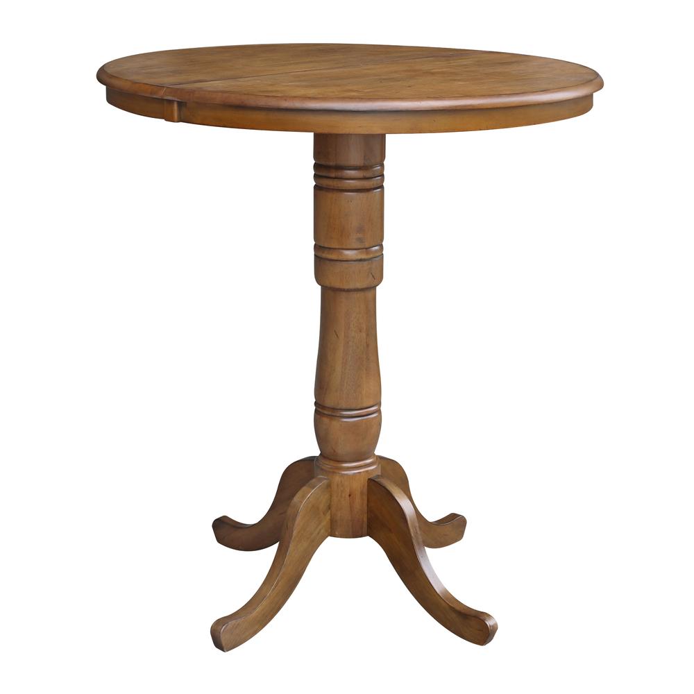 36" Round Top Pedestal Table With 12" Leaf - 34.9"H - Dining or Counter Height, Pecan