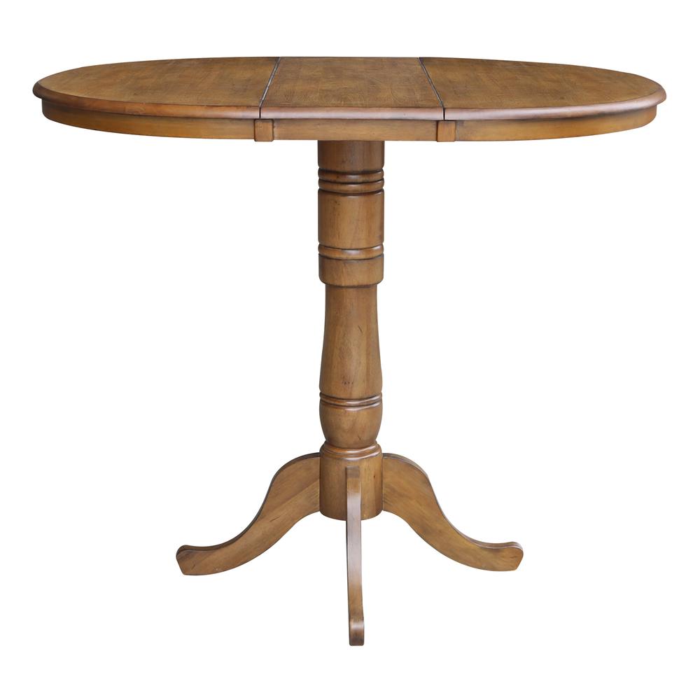 36" Round Top Pedestal Table With 12" Leaf - 34.9"H - Dining or Counter Height, Pecan