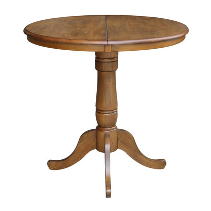 36" Round Top Pedestal Table With 12" Leaf - 34.9"H - Dining or Counter Height, Pecan