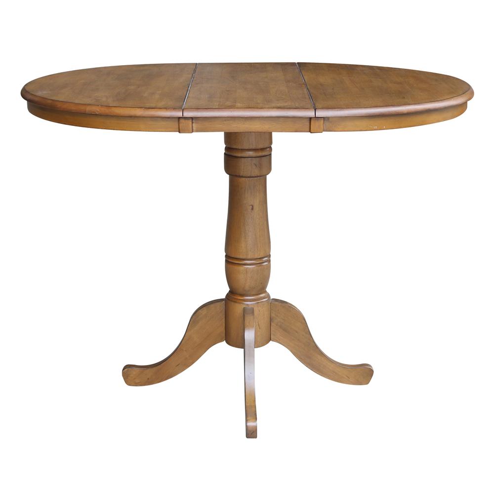 36" Round Top Pedestal Table With 12" Leaf - 34.9"H - Dining or Counter Height, Pecan