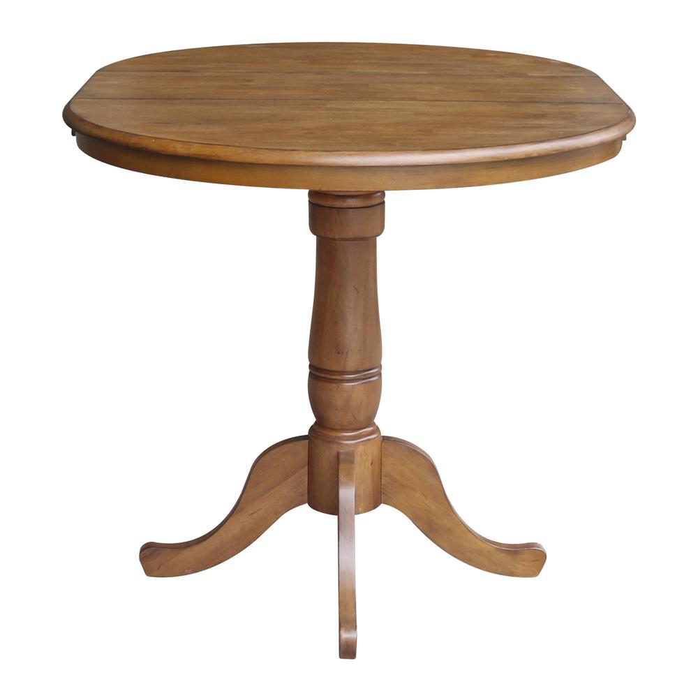 36" Round Top Pedestal Table With 12" Leaf - 34.9"H - Dining or Counter Height, Pecan