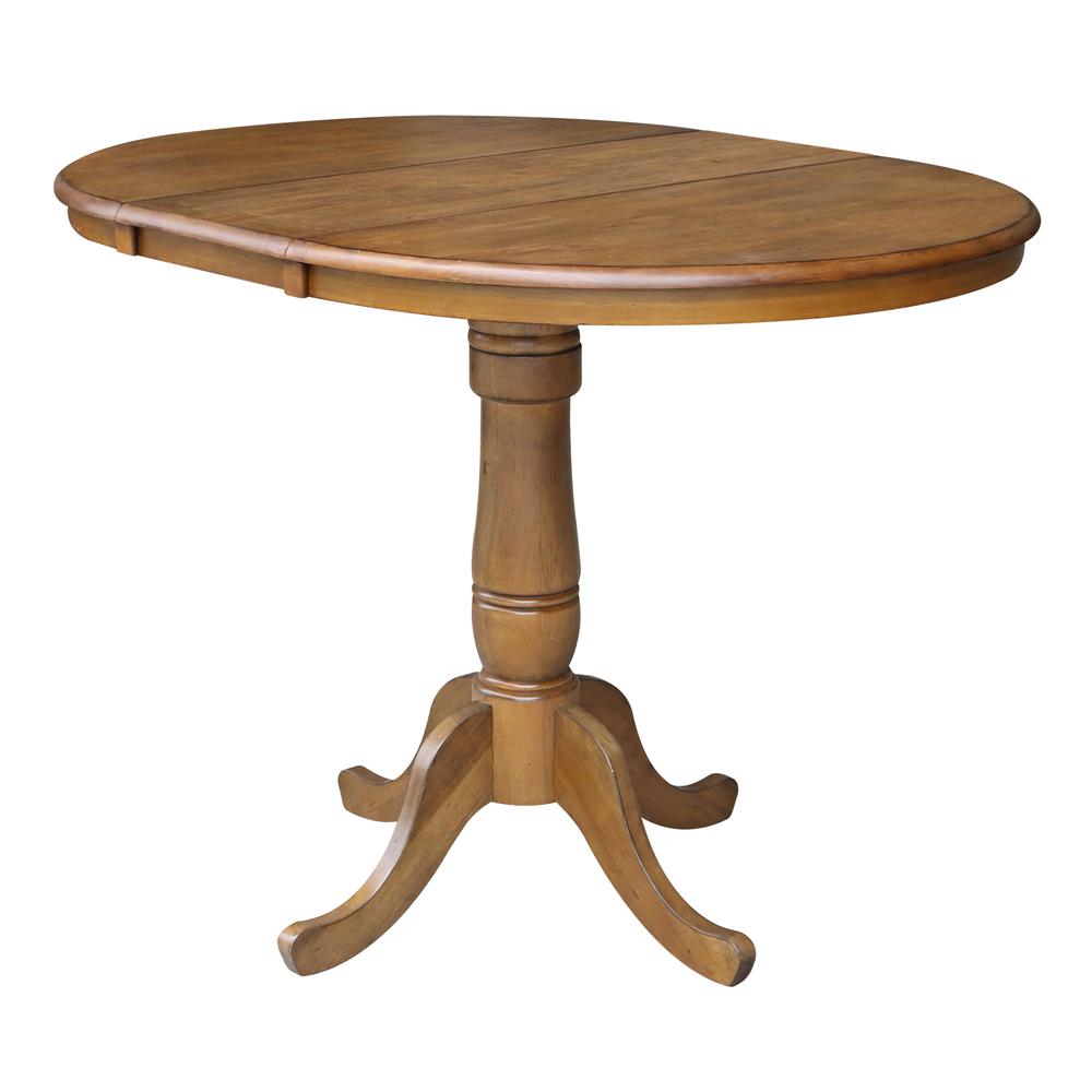 36" Round Top Pedestal Table With 12" Leaf - 34.9"H - Dining or Counter Height, Pecan