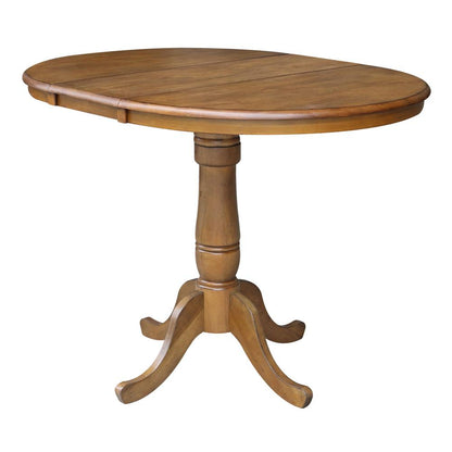 36" Round Top Pedestal Table With 12" Leaf - 34.9"H - Dining or Counter Height, Pecan