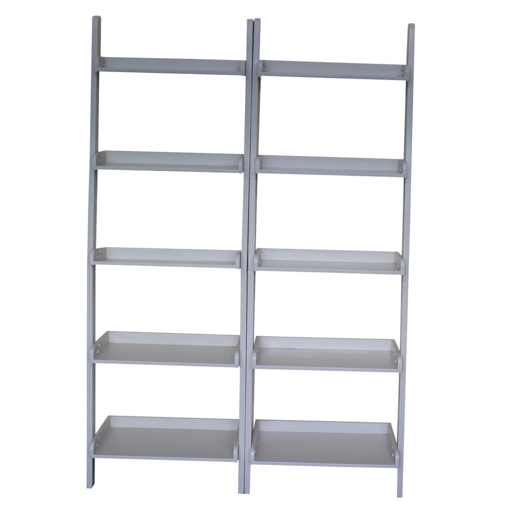 Lean To Shelf Units With 5 Shelves, Set of 2 Pieces, Linen white