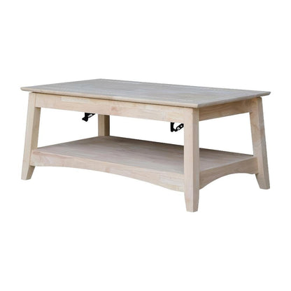 Unfinished Hardwood Coffee Table with Lift Top Storage and Durable Design