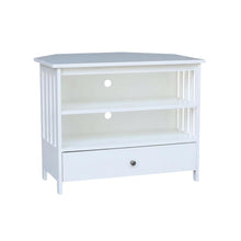 White Hardwood Corner TV Stand with Modern Design and Ample Storage