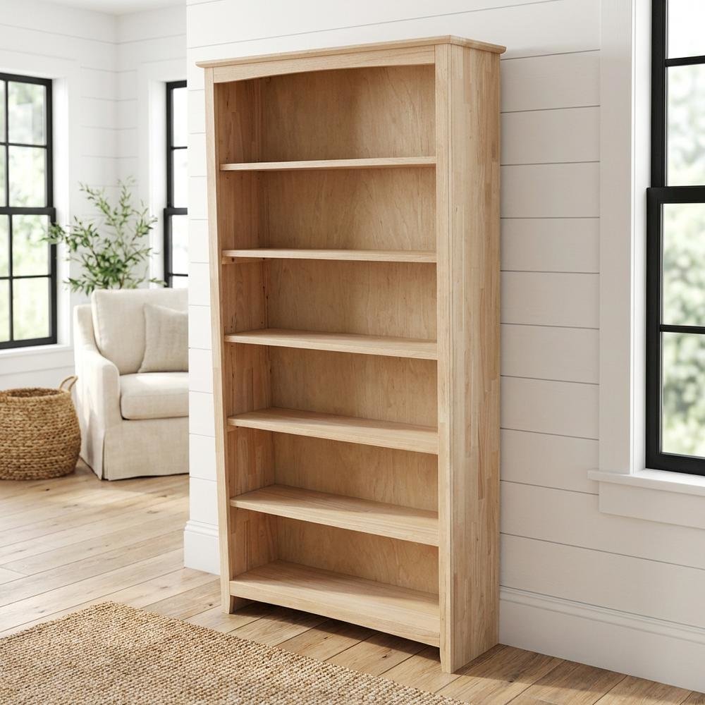 Wooden Bookcase with Open Shelving and Rustic Finish for Home Office Storage