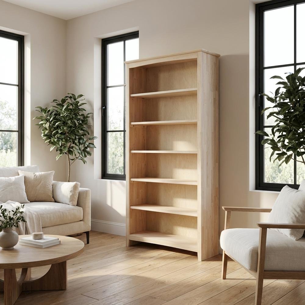 Wooden Bookcase with Open Shelving and Rustic Finish for Home Office Storage