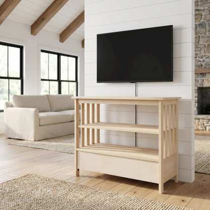 Unfinished Mission TV Stand in Natural Finish for Modern Living Room